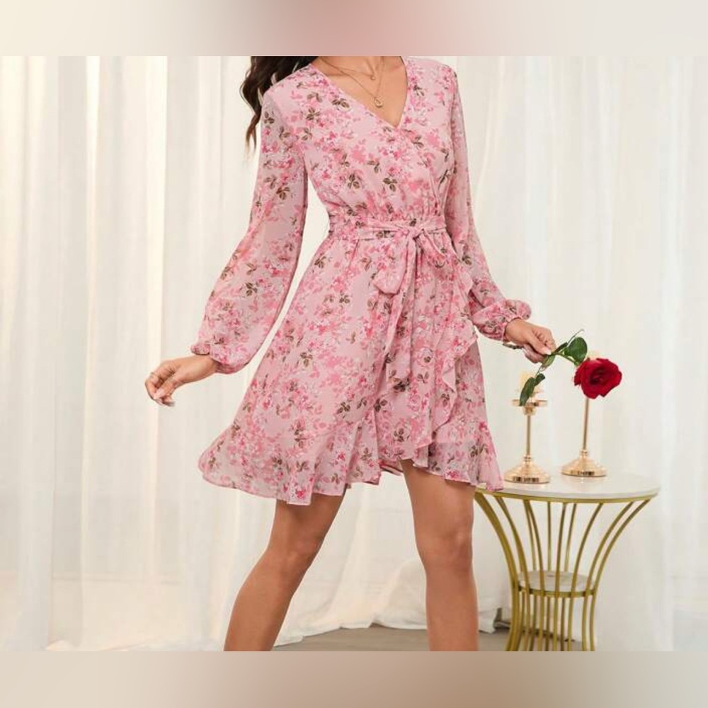 Floral Pink Wrap Dress